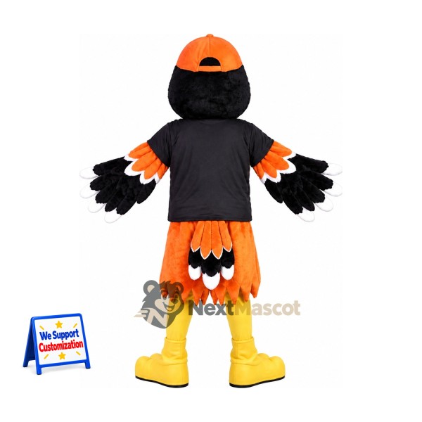 Oriole Mascot Costume - Black and Orange, Orange Cap Oriole Mascot Costume - Black and Orange, Orange Cap
