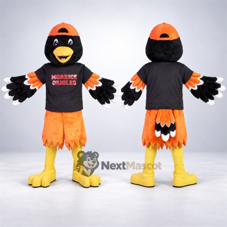 Oriole Mascot Costume - Black and Orange, Orange Cap Oriole Mascot Costume - Black and Orange, Orange Cap