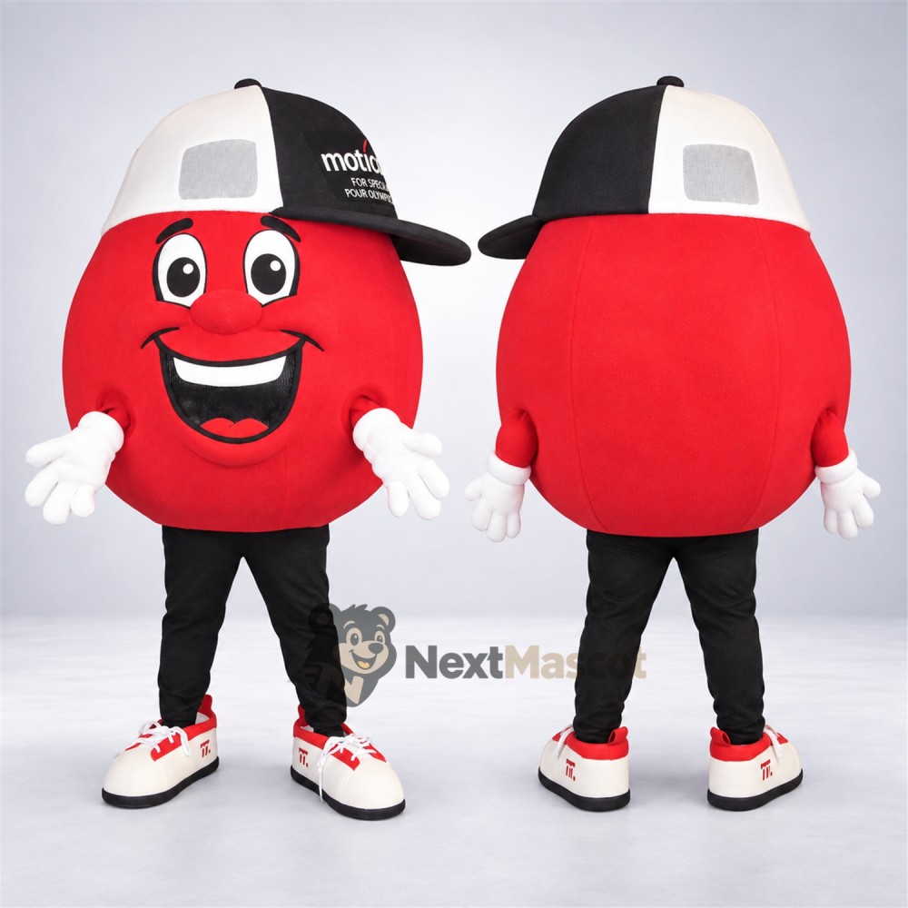 Apple Mascot Costume - Red, Black and White Cap Apple Mascot Costume - Red, Black and White Cap