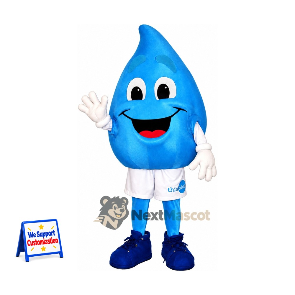 Water Drop Mascot Costume - Blue, White Shorts