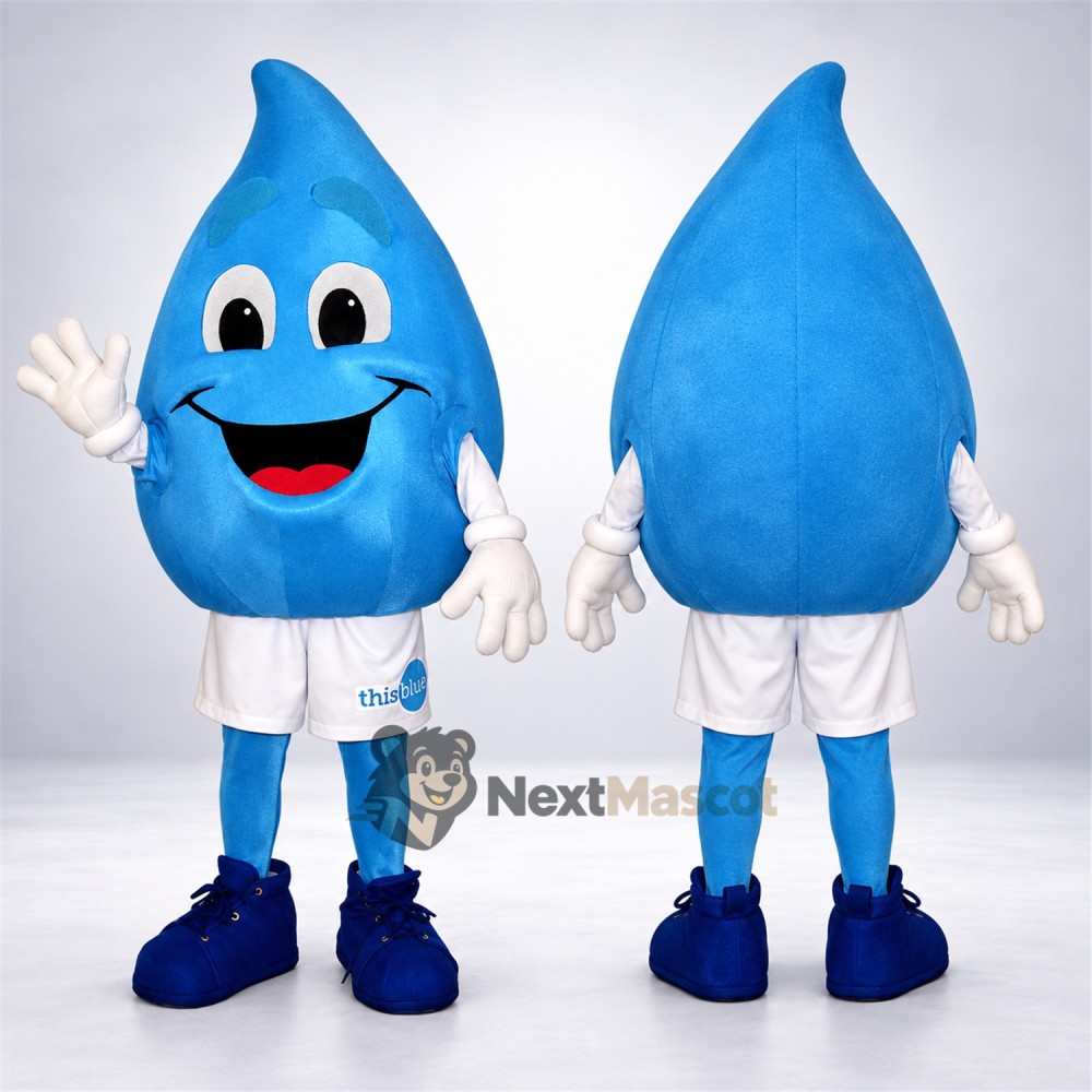 Water Drop Mascot Costume - Blue, White Shorts