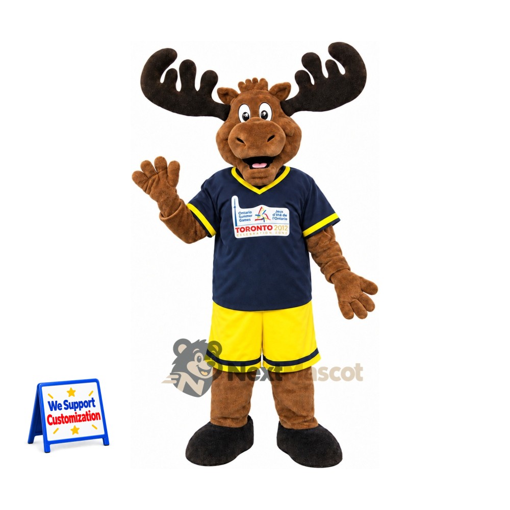 Moose Mascot Costume - Navy and Yellow Uniform Moose Mascot Costume - Navy and Yellow Uniform