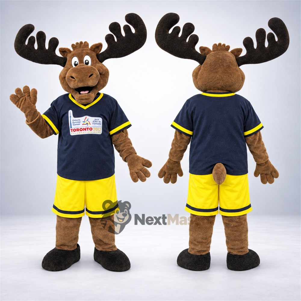 Moose Mascot Costume - Navy and Yellow Uniform Moose Mascot Costume - Navy and Yellow Uniform