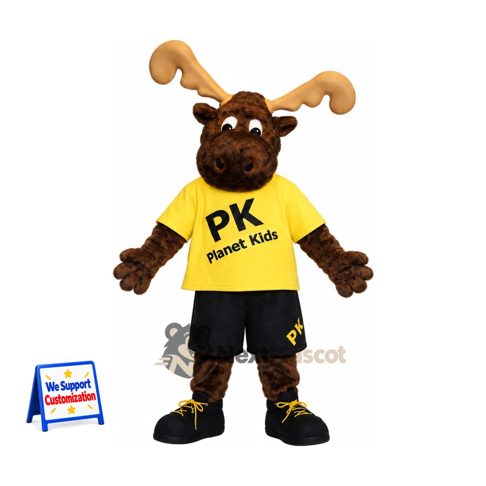 Moose Mascot Costume - Yellow Shirt for School Events Moose Mascot Costume - Yellow Shirt for School Events