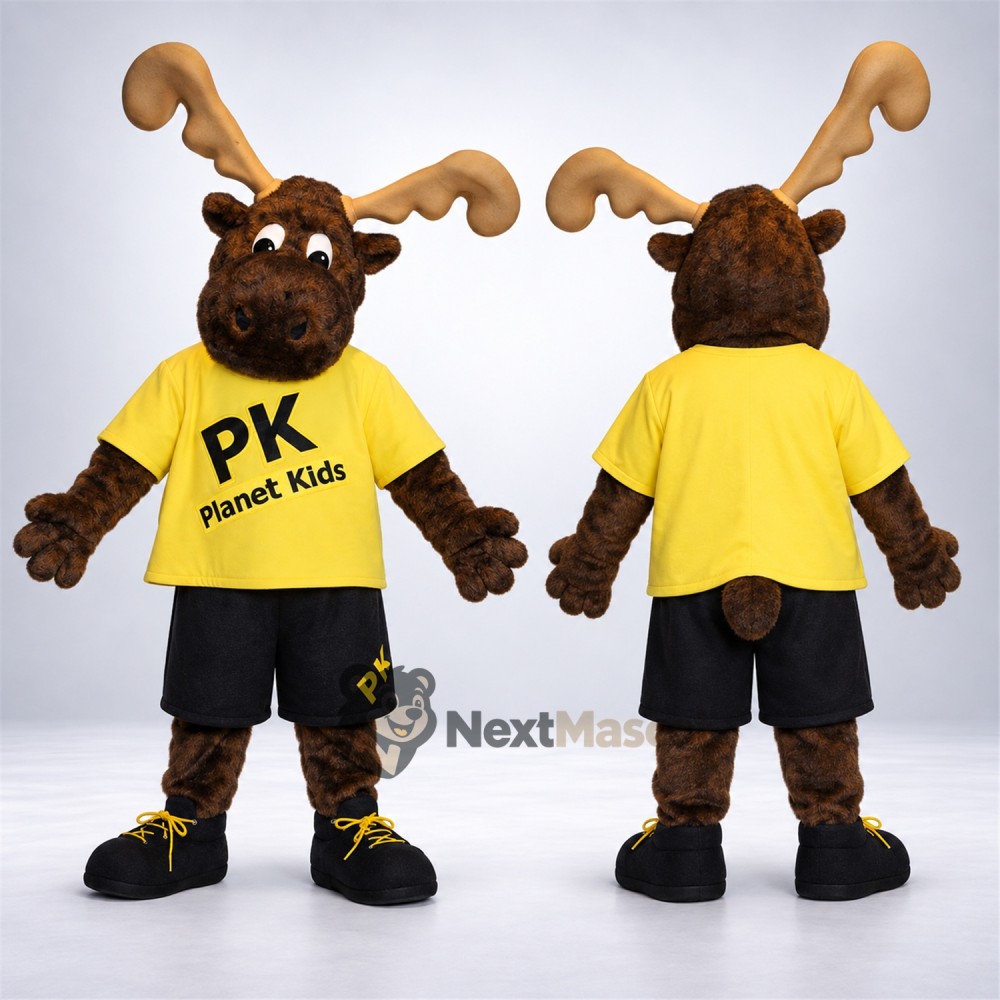 Moose Mascot Costume - Yellow Shirt for School Events Moose Mascot Costume - Yellow Shirt for School Events