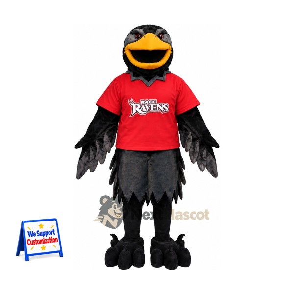 Raven Mascot Costume - Black, Red Shirt for School Events