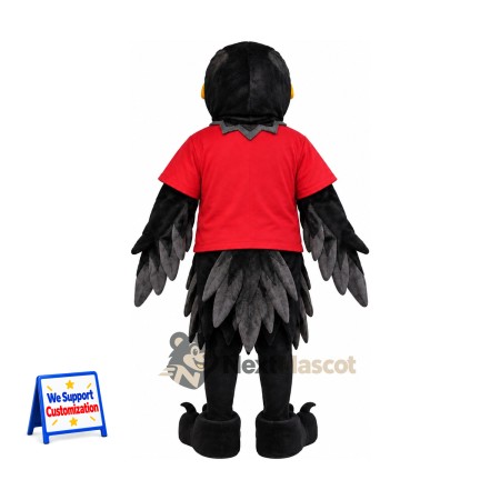 Raven Mascot Costume - Black, Red Shirt for School Events Raven Mascot Costume - Black, Red Shirt for School Events