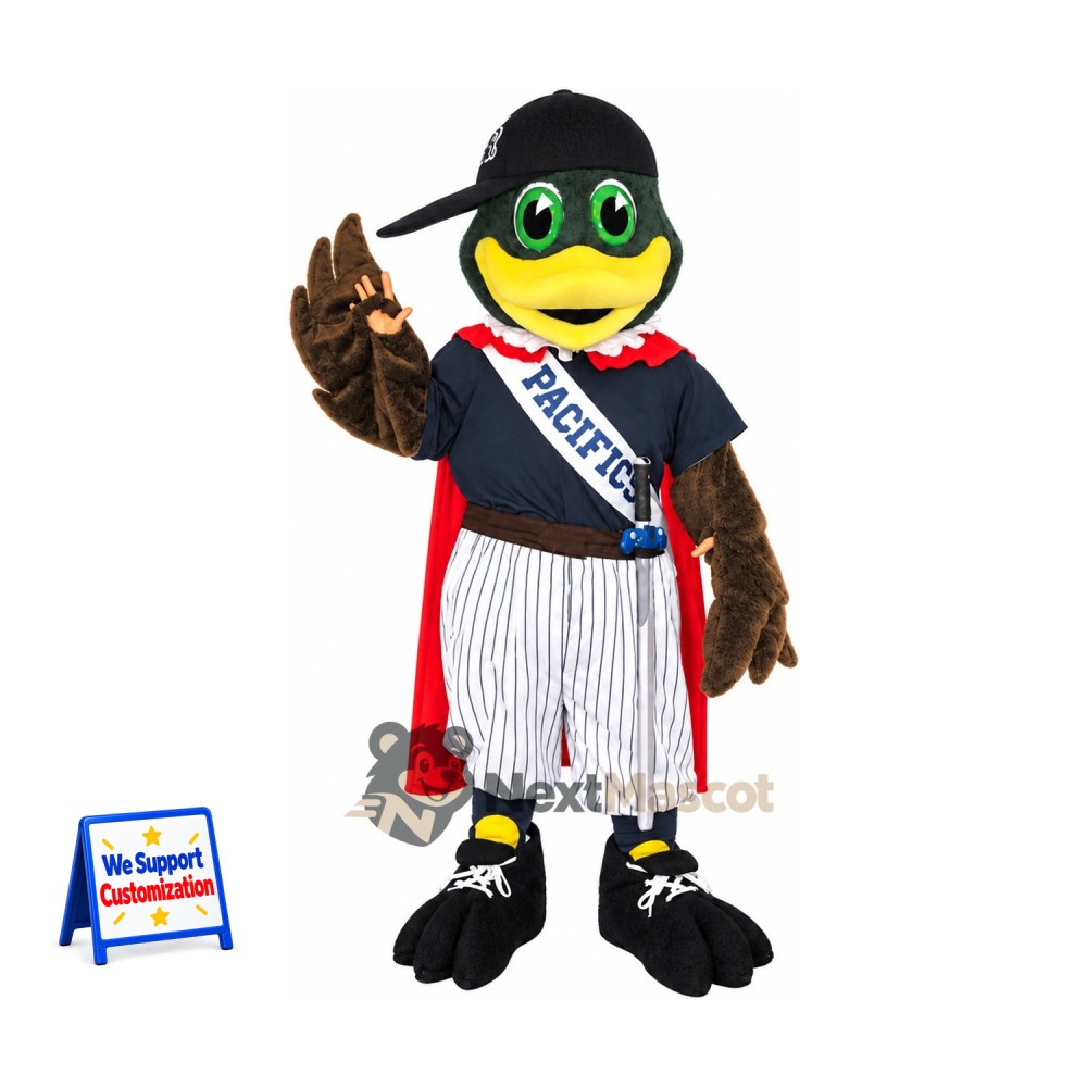 Bird Mascot Costume - Brown, Baseball Outfit and Red Cape Bird Mascot Costume - Brown, Baseball Outfit and Red Cape