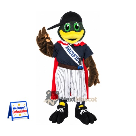 Bird Mascot Costume - Brown, Baseball Outfit and Red Cape Bird Mascot Costume - Brown, Baseball Outfit and Red Cape