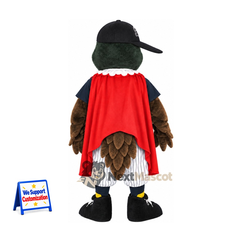 Bird Mascot Costume - Brown, Baseball Outfit and Red Cape Bird Mascot Costume - Brown, Baseball Outfit and Red Cape