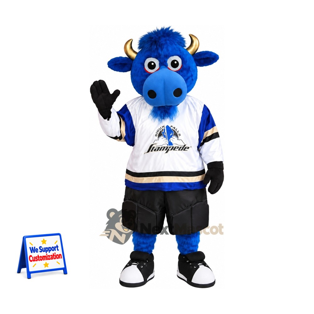 Bull Mascot Costume - Blue, Hockey Jersey Bull Mascot Costume - Blue, Hockey Jersey