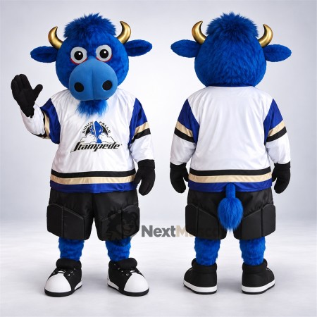 Bull Mascot Costume - Blue, Hockey Jersey Bull Mascot Costume - Blue, Hockey Jersey