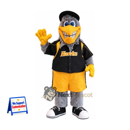 Hawk Mascot Costume - Gray, Black Shirt Hawk Mascot Costume - Gray, Black Shirt