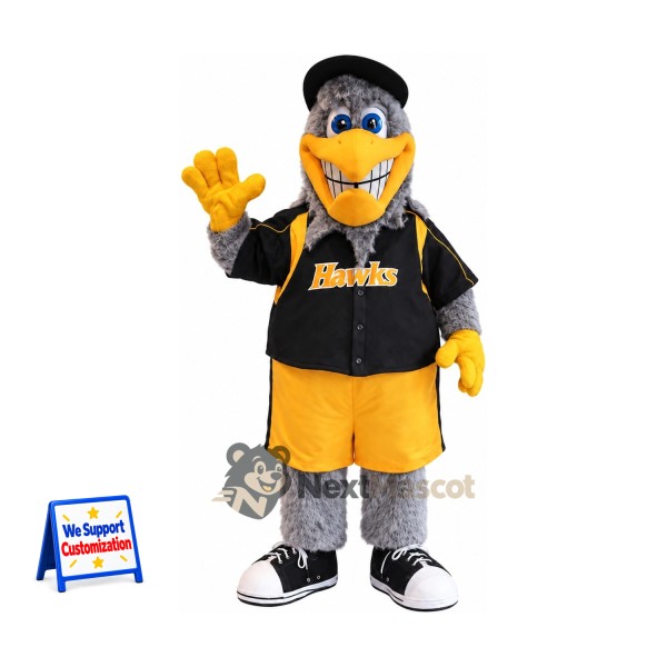 Hawk Mascot Costume - Gray, Black Shirt