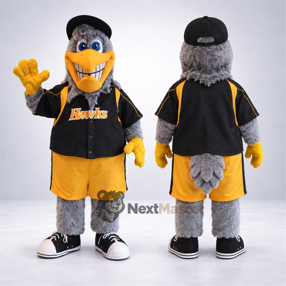 Hawk Mascot Costume - Gray, Black Shirt Hawk Mascot Costume - Gray, Black Shirt