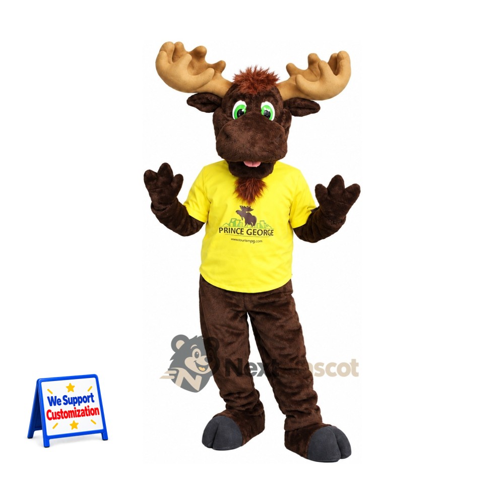Moose Mascot Costume - Yellow Shirt for Community Events Moose Mascot Costume - Yellow Shirt for Community Events