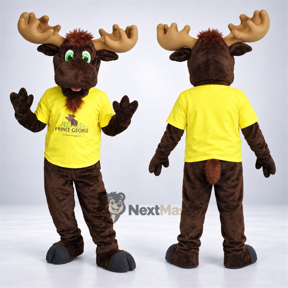 Moose Mascot Costume - Yellow Shirt for Community Events Moose Mascot Costume - Yellow Shirt for Community Events