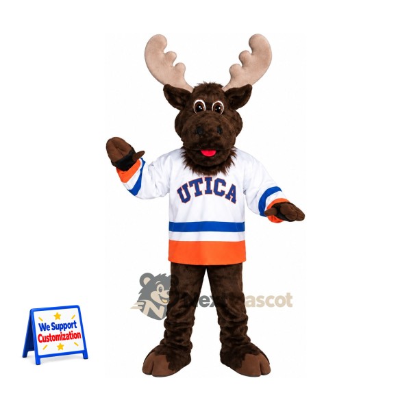 Moose Mascot Costume - White Hockey Jersey