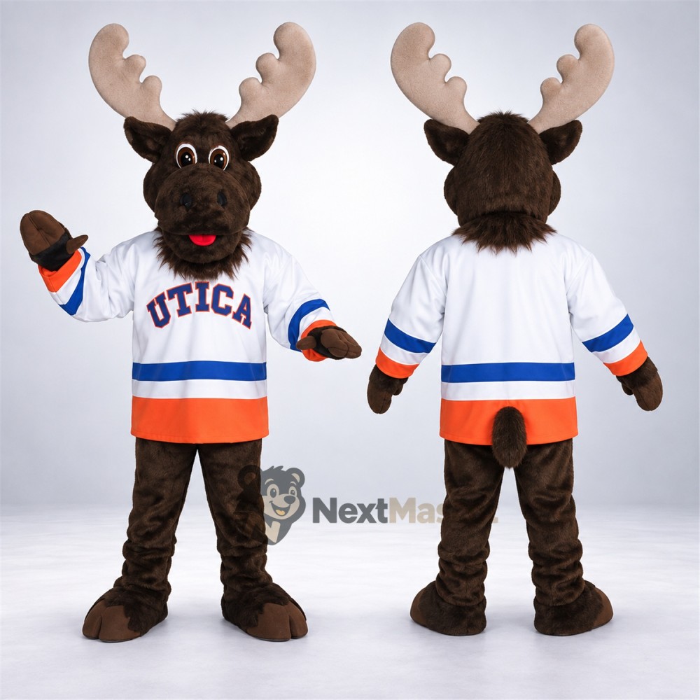 Moose Mascot Costume - White Hockey Jersey Moose Mascot Costume - White Hockey Jersey