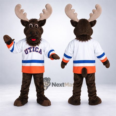 Moose Mascot Costume - White Hockey Jersey Moose Mascot Costume - White Hockey Jersey