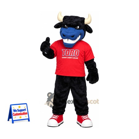 Bull Mascot Costume - Black, Red Shirt Bull Mascot Costume - Black, Red Shirt