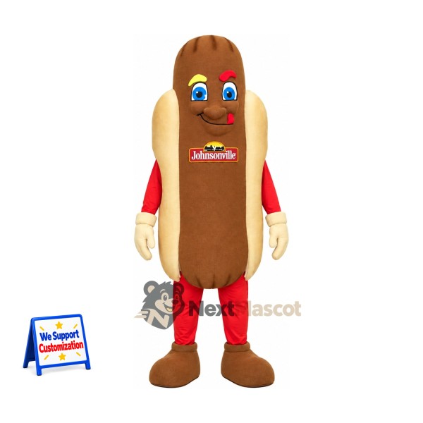 Hot Dog Mascot Costume - Red Sleeves and Brown Shoes