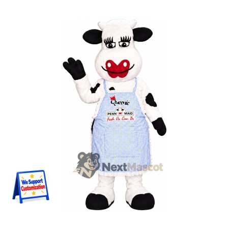 Cow Mascot Costume - Blue Apron, Pink Bow Cow Mascot Costume - Blue Apron, Pink Bow