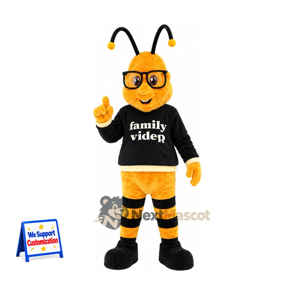Bee Mascot Costume - Glasses and Black Shirt Bee Mascot Costume - Glasses and Black Shirt