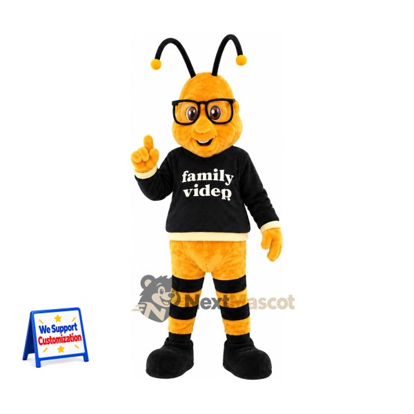 Bee Mascot Costume - Glasses and Black Shirt