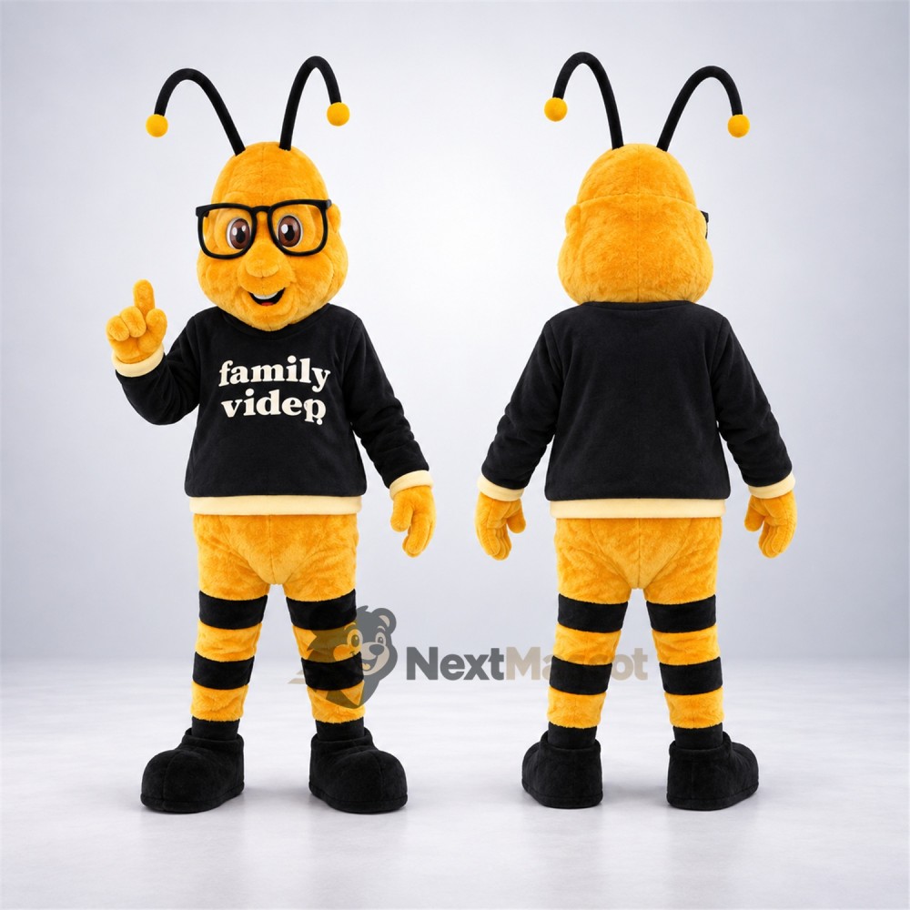 Bee Mascot Costume - Glasses and Black Shirt Bee Mascot Costume - Glasses and Black Shirt
