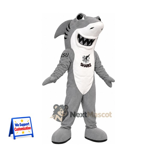 Shark Mascot Costume - Gray, White Belly