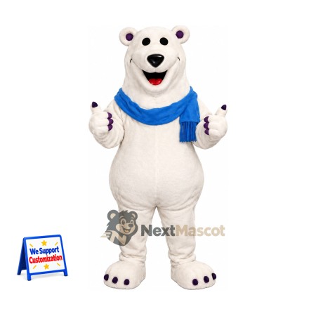 Polar Bear Mascot Costume - Blue Scarf Polar Bear Mascot Costume - Blue Scarf