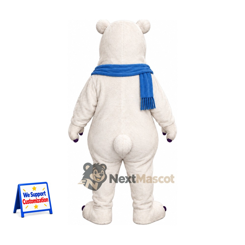 Polar Bear Mascot Costume - Blue Scarf Polar Bear Mascot Costume - Blue Scarf