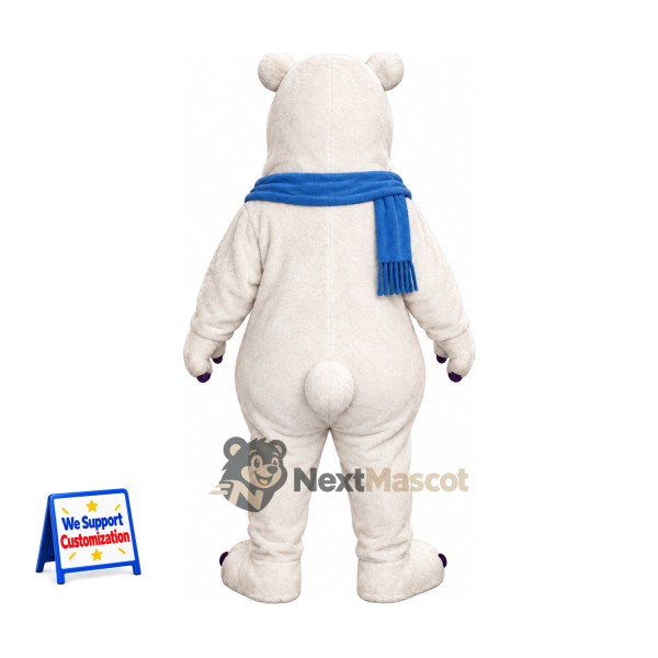 Polar Bear Mascot Costume - Blue Scarf Polar Bear Mascot Costume - Blue Scarf