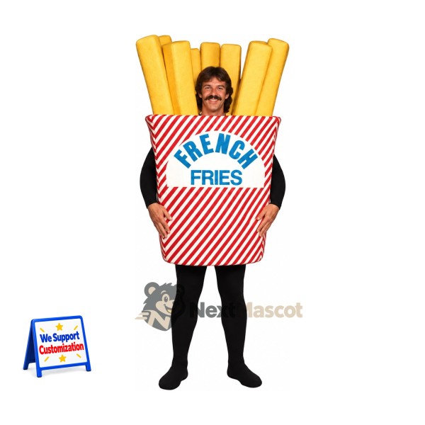 French Fries Mascot Costume - Striped Carton, Open Face