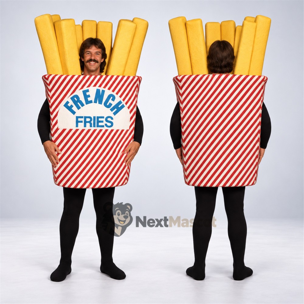 French Fries Mascot Costume - Striped Carton, Open Face French Fries Mascot Costume - Striped Carton, Open Face