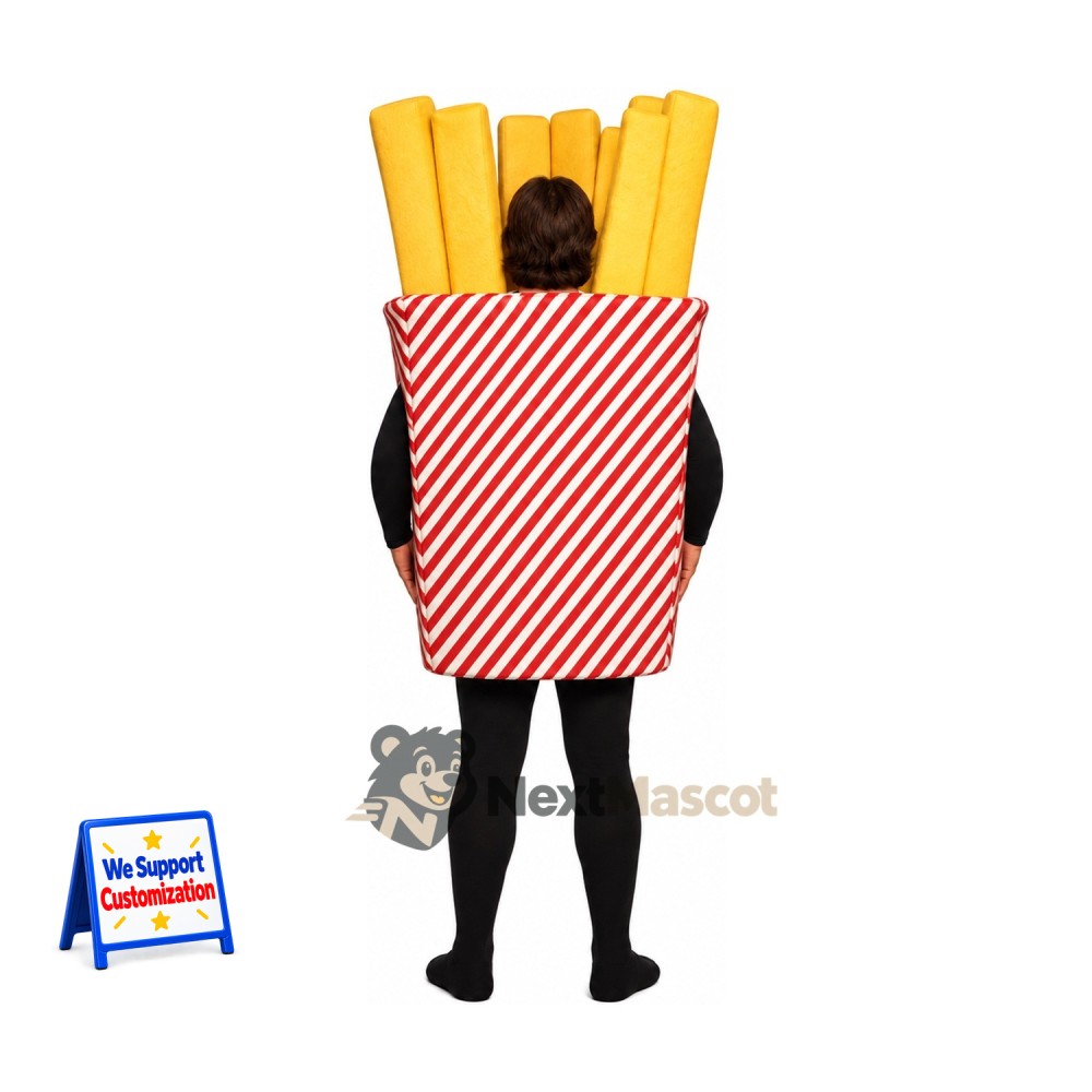 French Fries Mascot Costume - Striped Carton, Open Face French Fries Mascot Costume - Striped Carton, Open Face