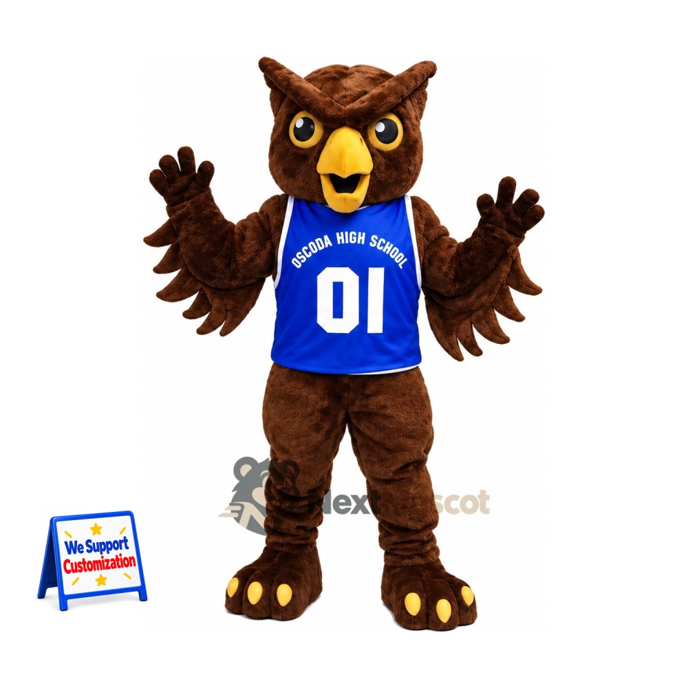 Owl Mascot Costume - Brown, Blue Jersey Owl Mascot Costume - Brown, Blue Jersey