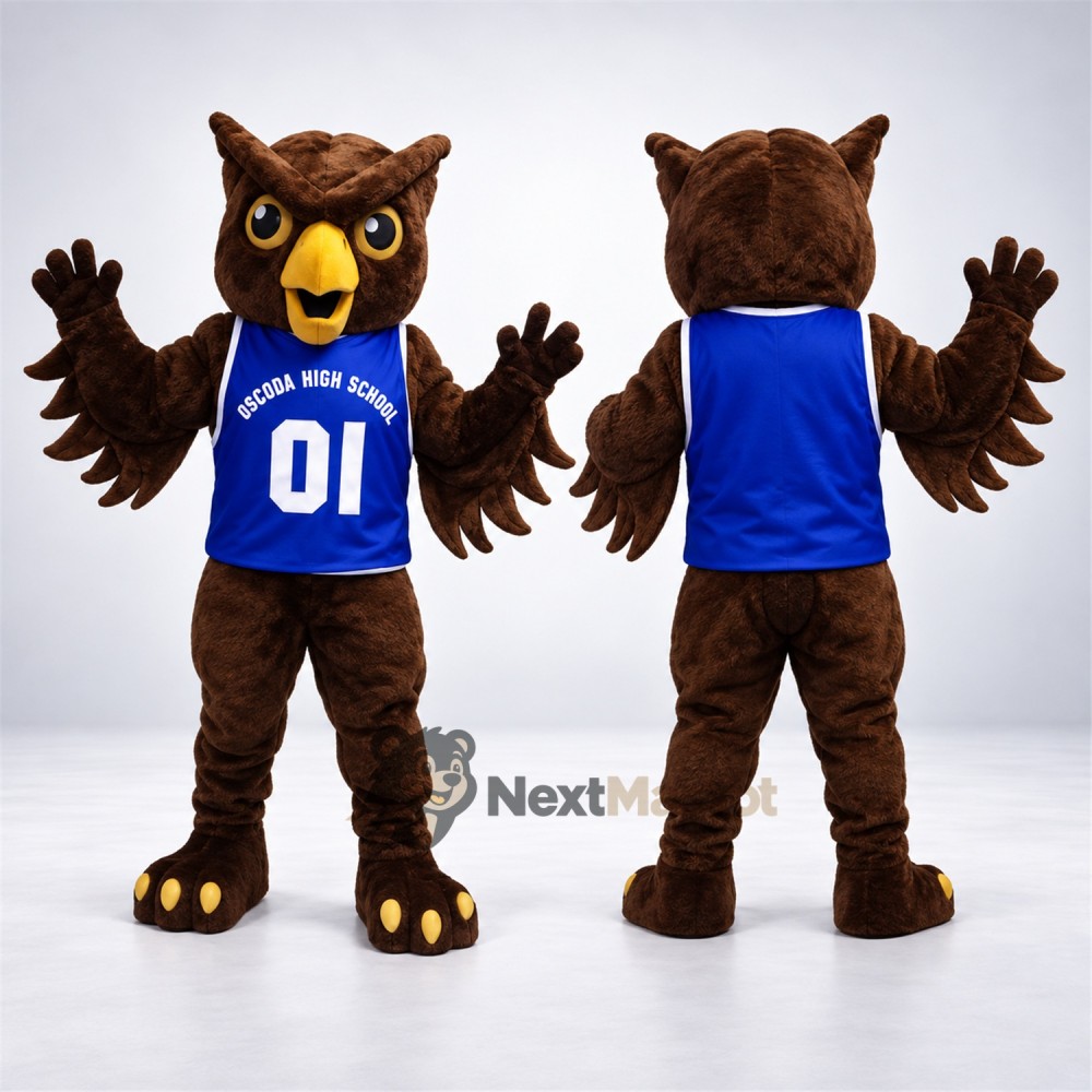 Owl Mascot Costume - Brown, Blue Jersey Owl Mascot Costume - Brown, Blue Jersey