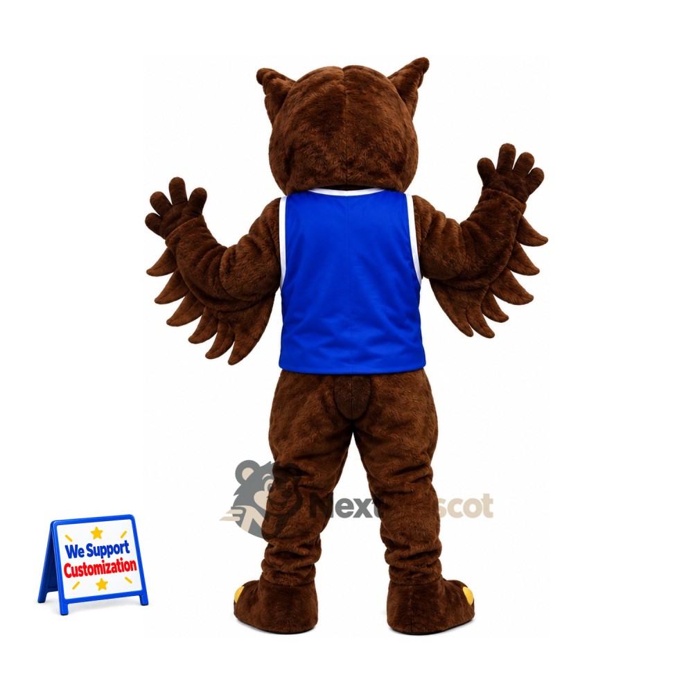 Owl Mascot Costume - Brown, Blue Jersey Owl Mascot Costume - Brown, Blue Jersey