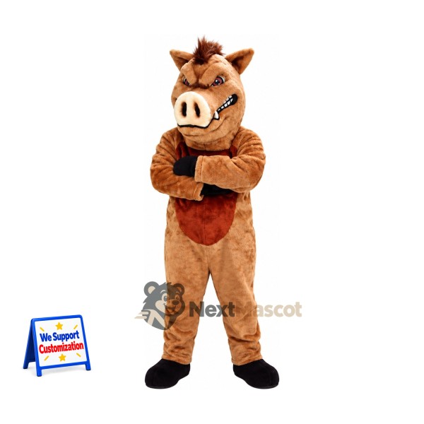 Boar Mascot Costume - Brown, Cream Snout