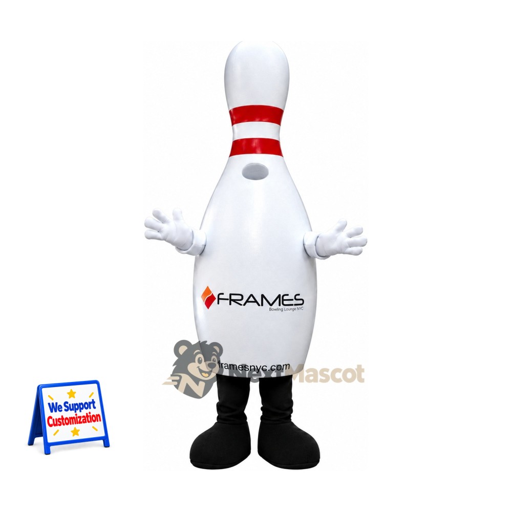 Bowling Pin Mascot Costume - Red Stripes
