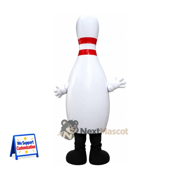 Bowling Pin Mascot Costume - Red Stripes Bowling Pin Mascot Costume - Red Stripes