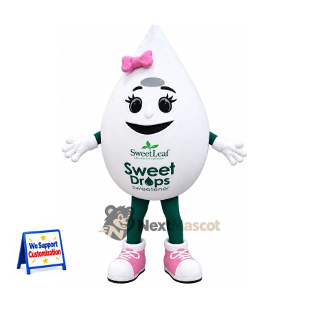 Drop Mascot Costume - White, Pink Bow