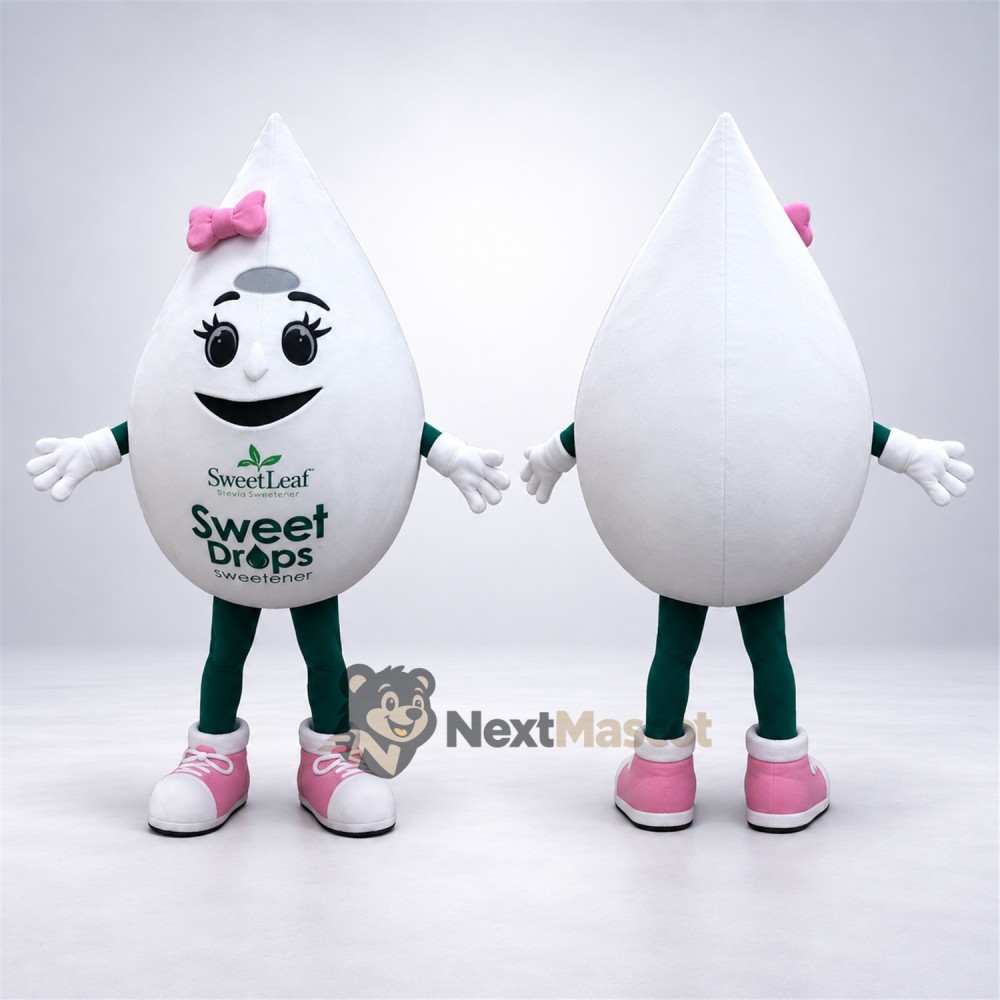Drop Mascot Costume - White, Pink Bow