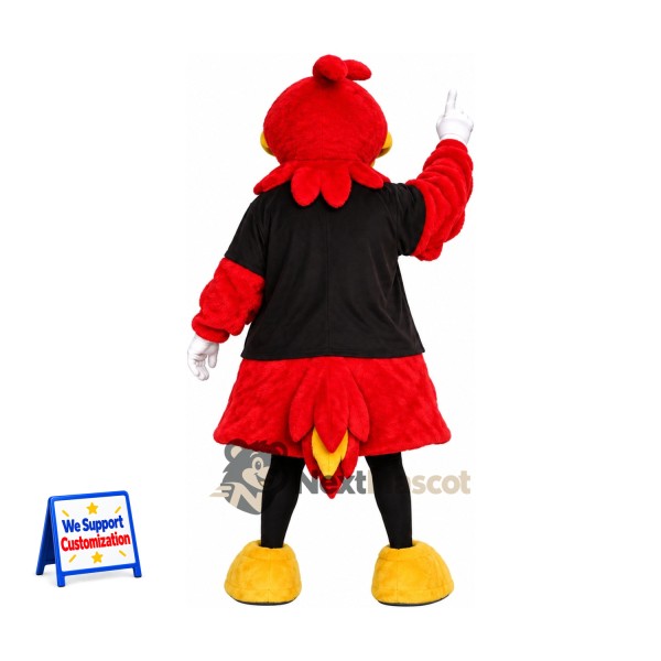 Rooster Mascot Costume - Red, Black Jersey