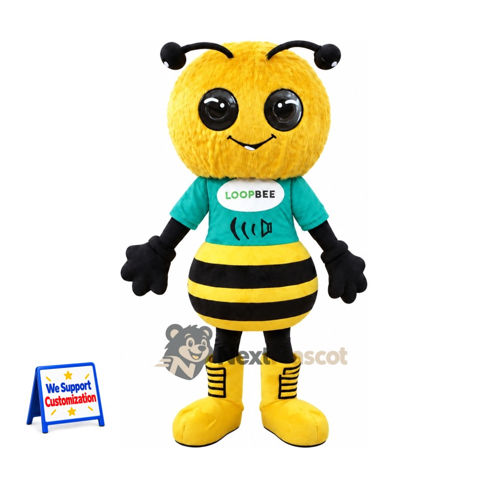 Bee Mascot Costume - Green Shirt for Nature Events Bee Mascot Costume - Green Shirt for Nature Events