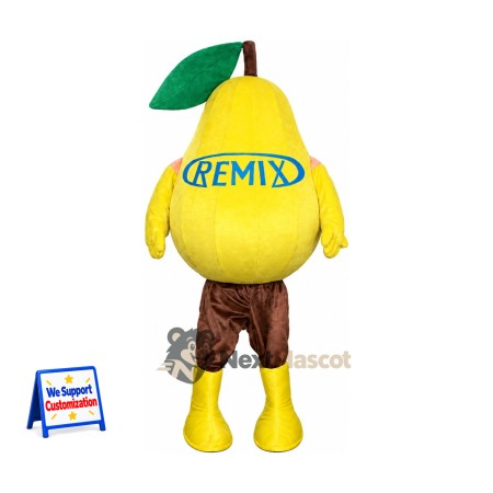 Pear Mascot Costume - Yellow, Brown Shorts Pear Mascot Costume - Yellow, Brown Shorts