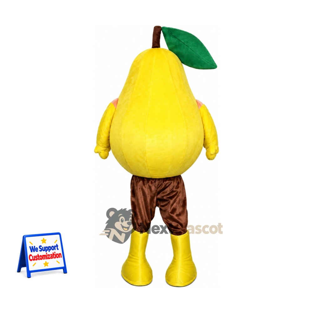 Pear Mascot Costume - Yellow, Brown Shorts Pear Mascot Costume - Yellow, Brown Shorts