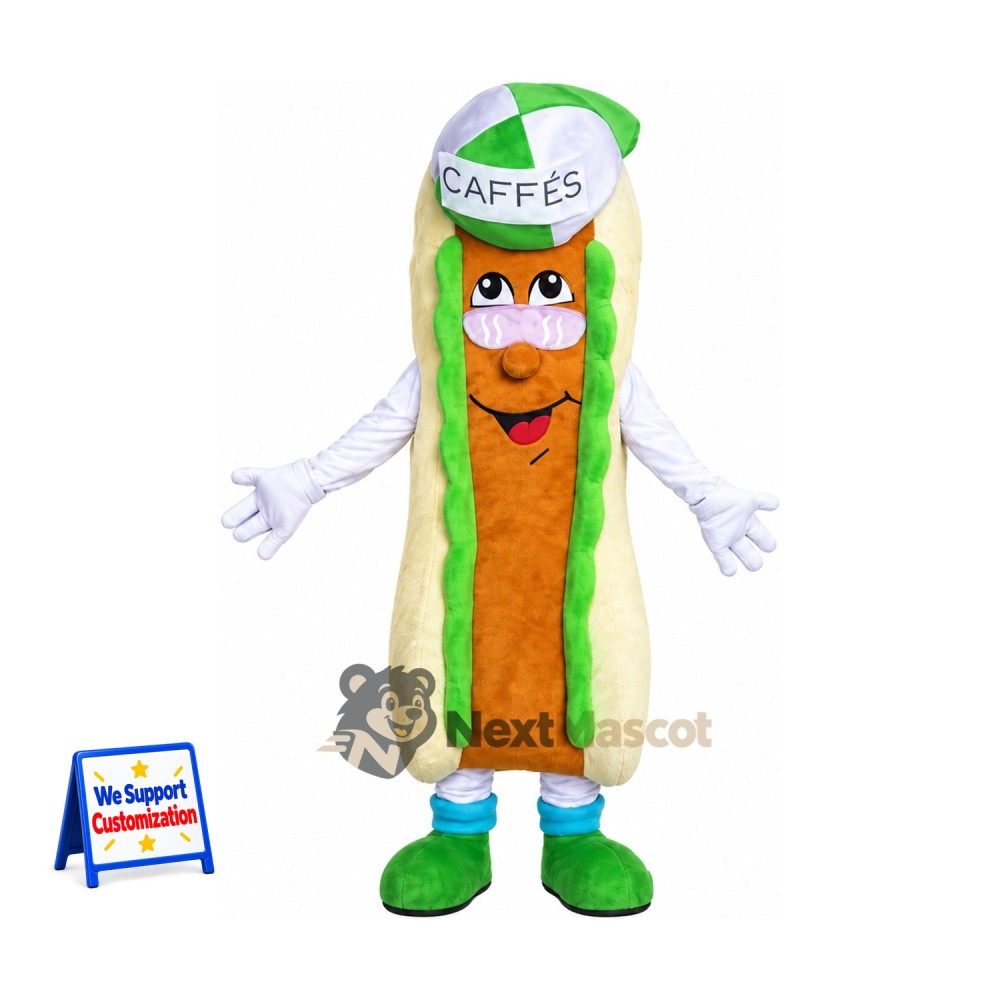 Hot Dog Mascot Costume - Green and White Cap